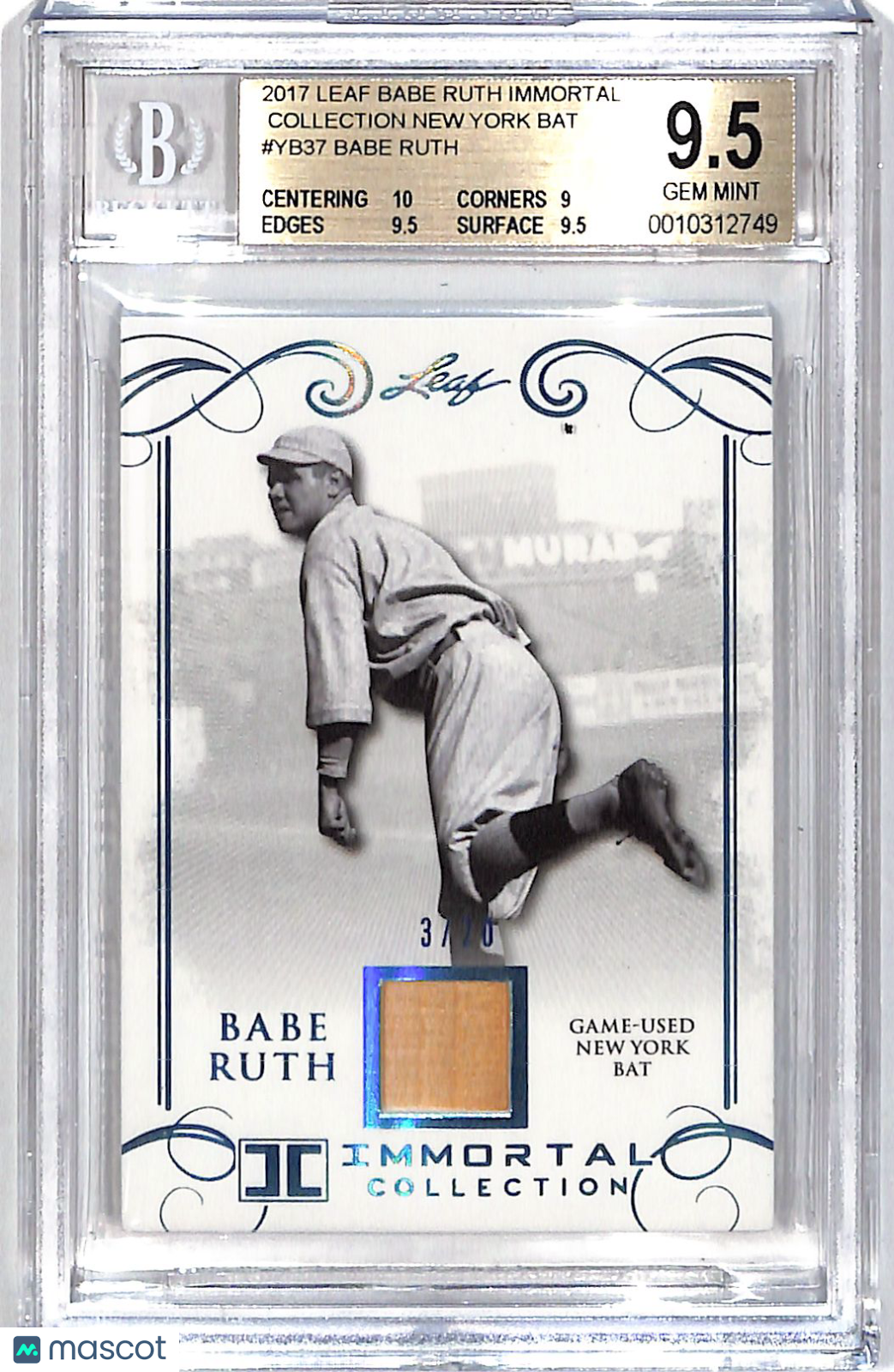 2017 Leaf Babe Ruth Immortal Collection New York Bat /20 YB-37 BGS 9.5 Yankees