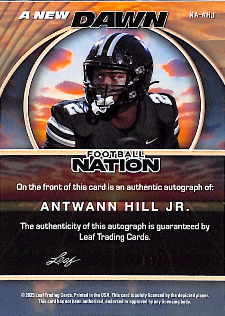 2025 Leaf Football Nation A New Dawn Antwann Hill Jr. Auto /15 #NA-AHJ Arkansas