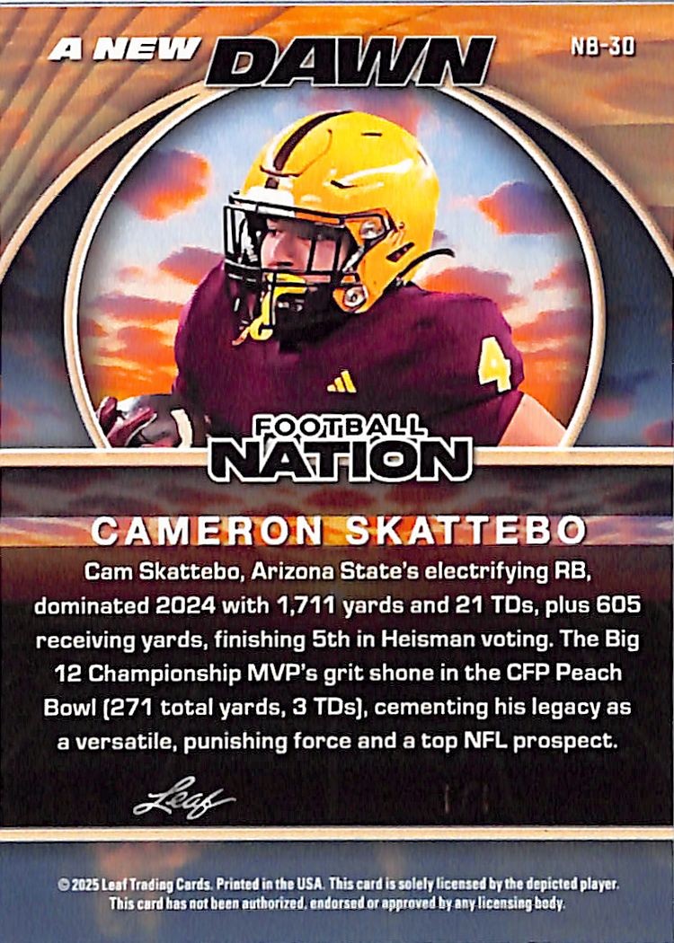 2025 Leaf Football Nation A New Dawn Cameron Skattebo /1 #ND-30 Arizona State