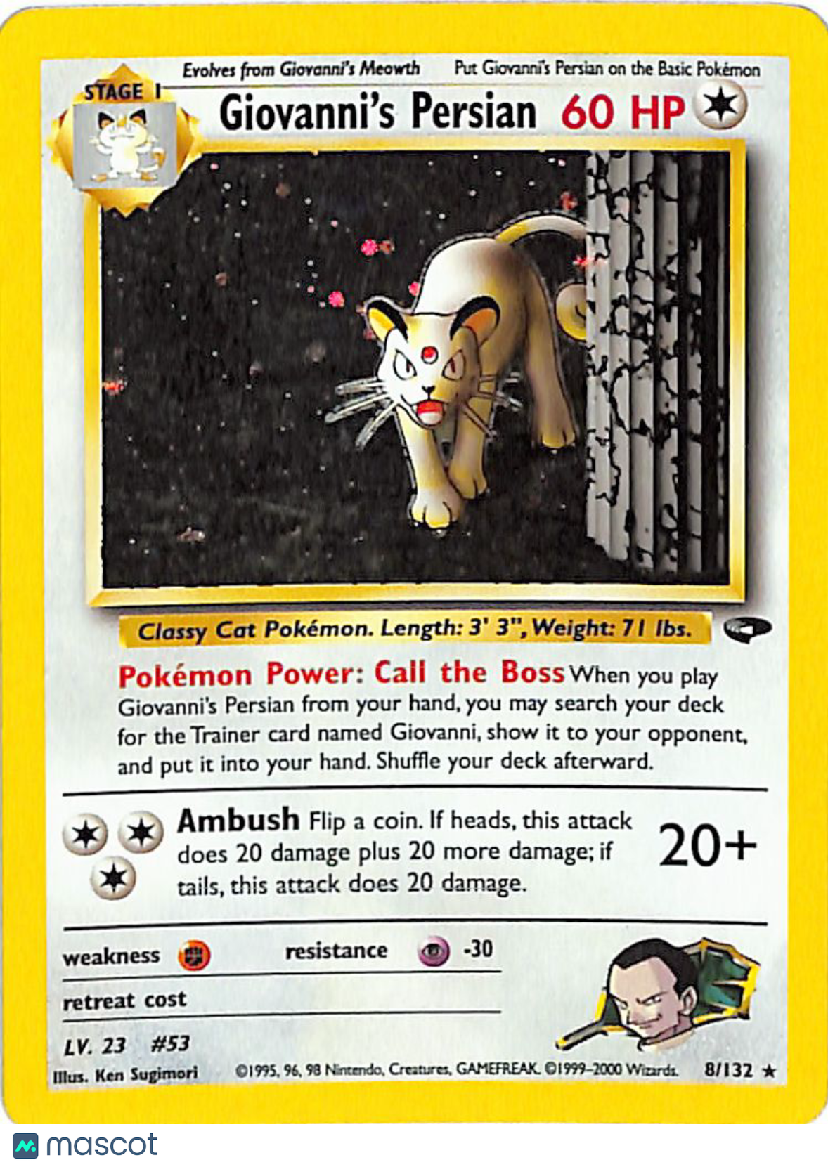 2000 Gym Challenge Giovanni's Persian Holo Rare #8/132