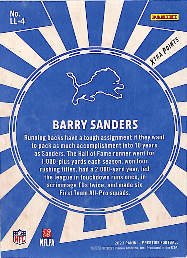 2023 Panini Prestige Living Legends Barry Sanders Pink /25 #LL-4 Detroit Lions