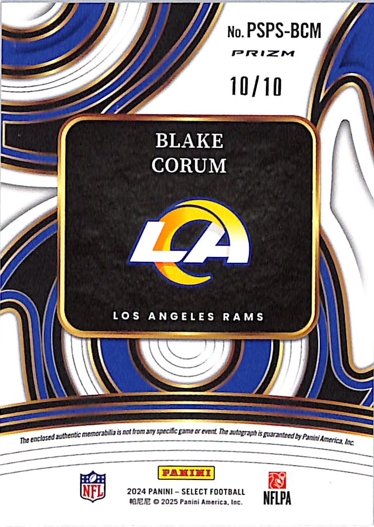 2024 Select Blake Corum Auto Gold Rookie /10 Patch Memorabilia #PSPS-BCM Rams