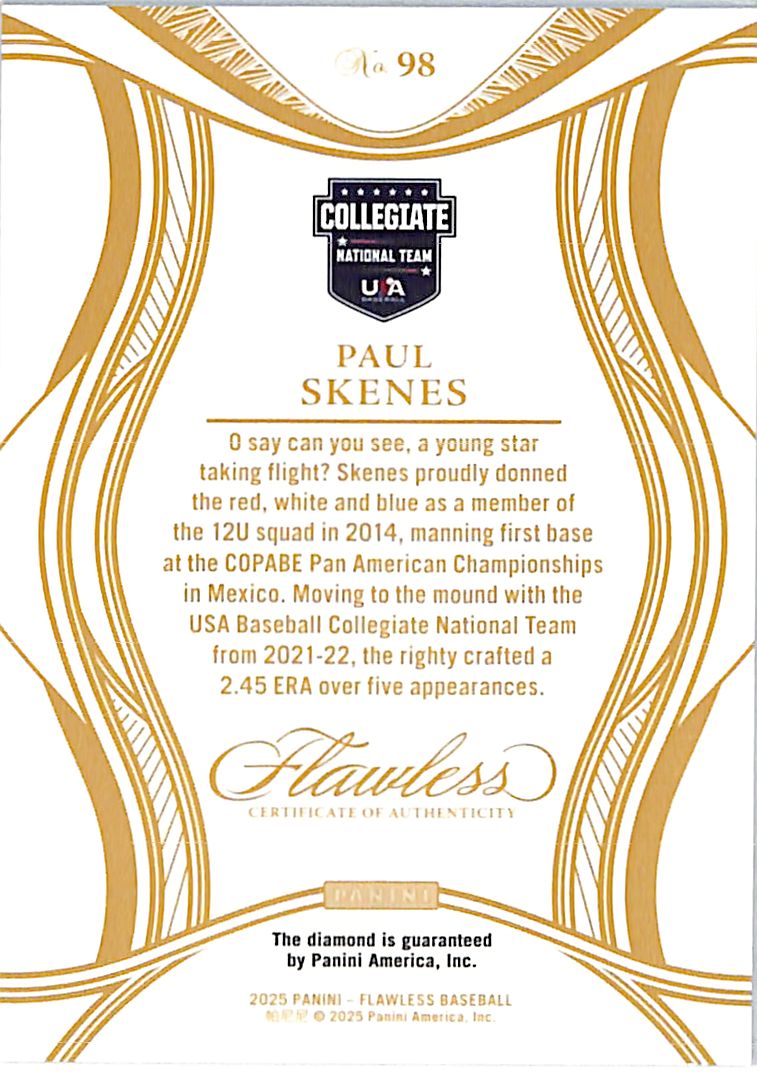 2025 Panini Flawless Baseball Paul Skenes Silver Diamond /25 #98 USA Baseball