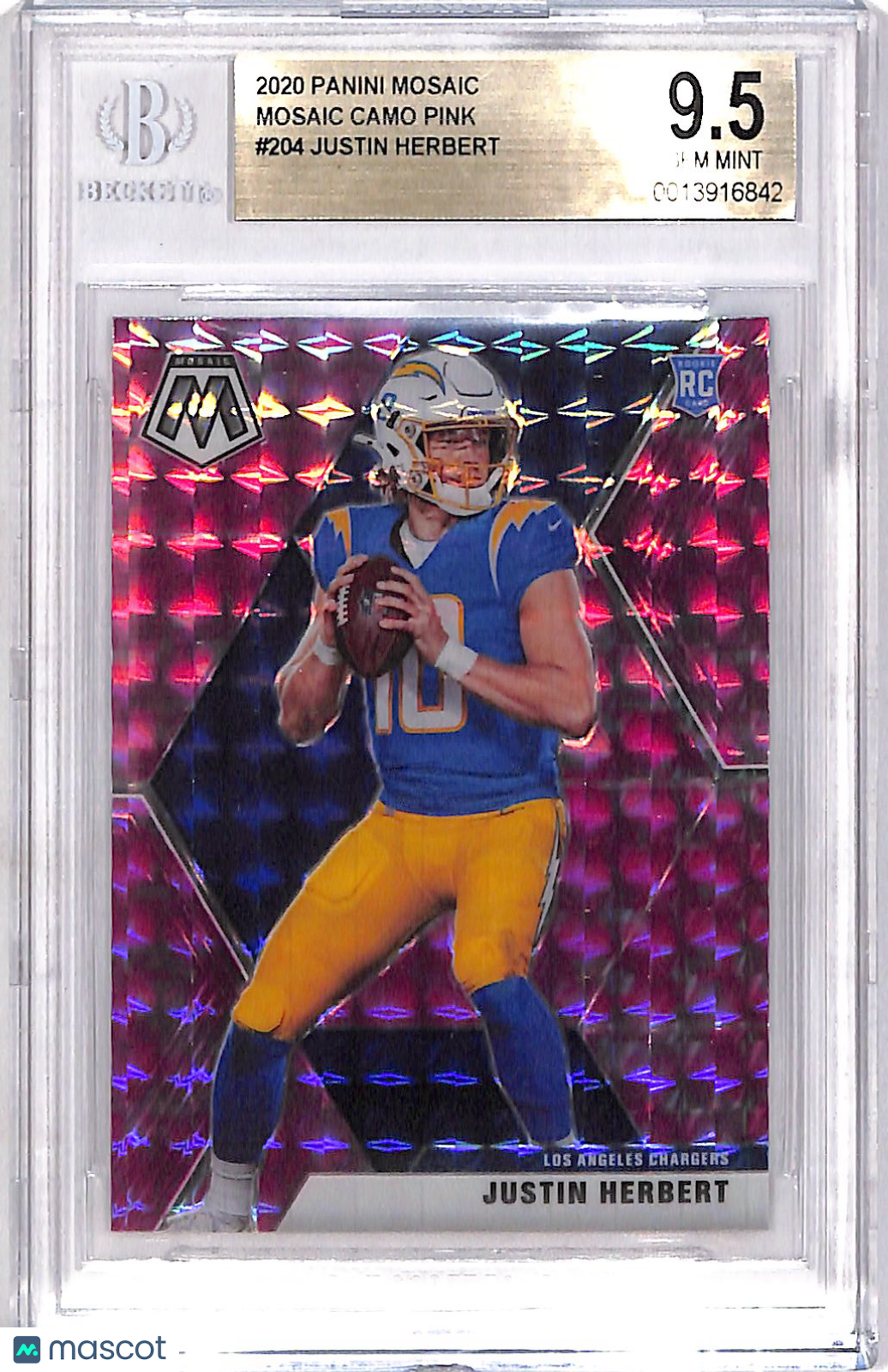 2020 Panini Mosaic Justin Herbert Camo Pink Rookie RC #204 BGS 9.5 Chargers