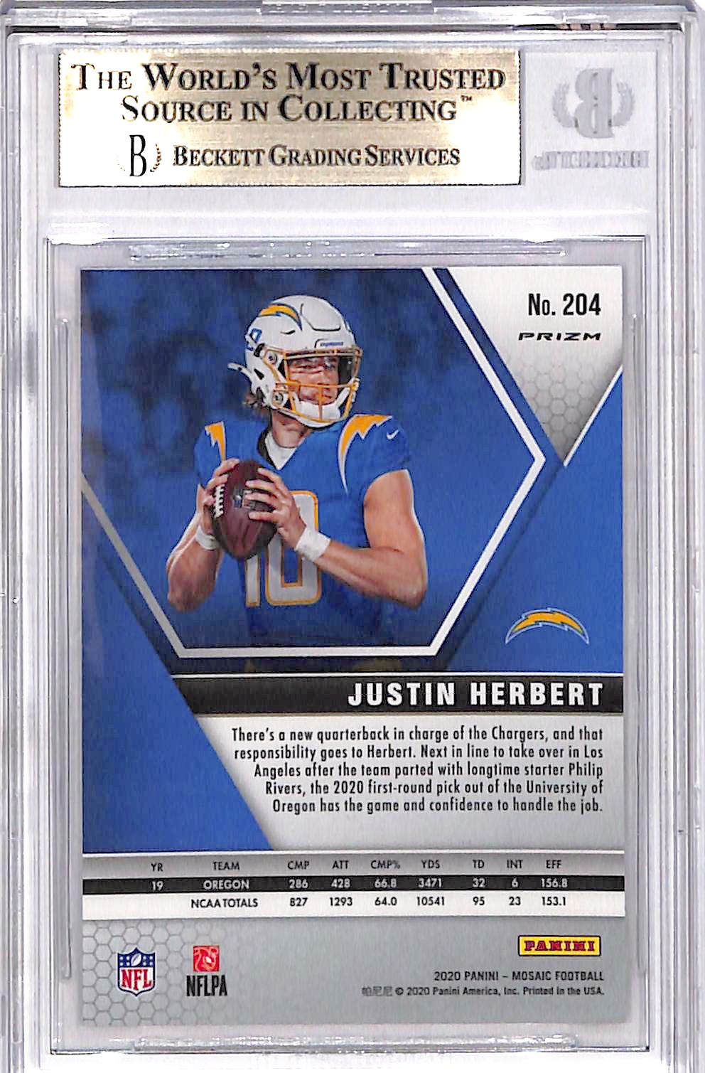 2020 Panini Mosaic Justin Herbert Camo Pink Rookie RC #204 BGS 9.5 Chargers