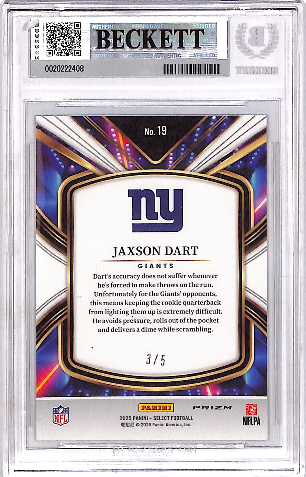 2026 Select Football Jaxson Dart Future Prizm Green /5 Rookie #19 BGS 9 Giants
