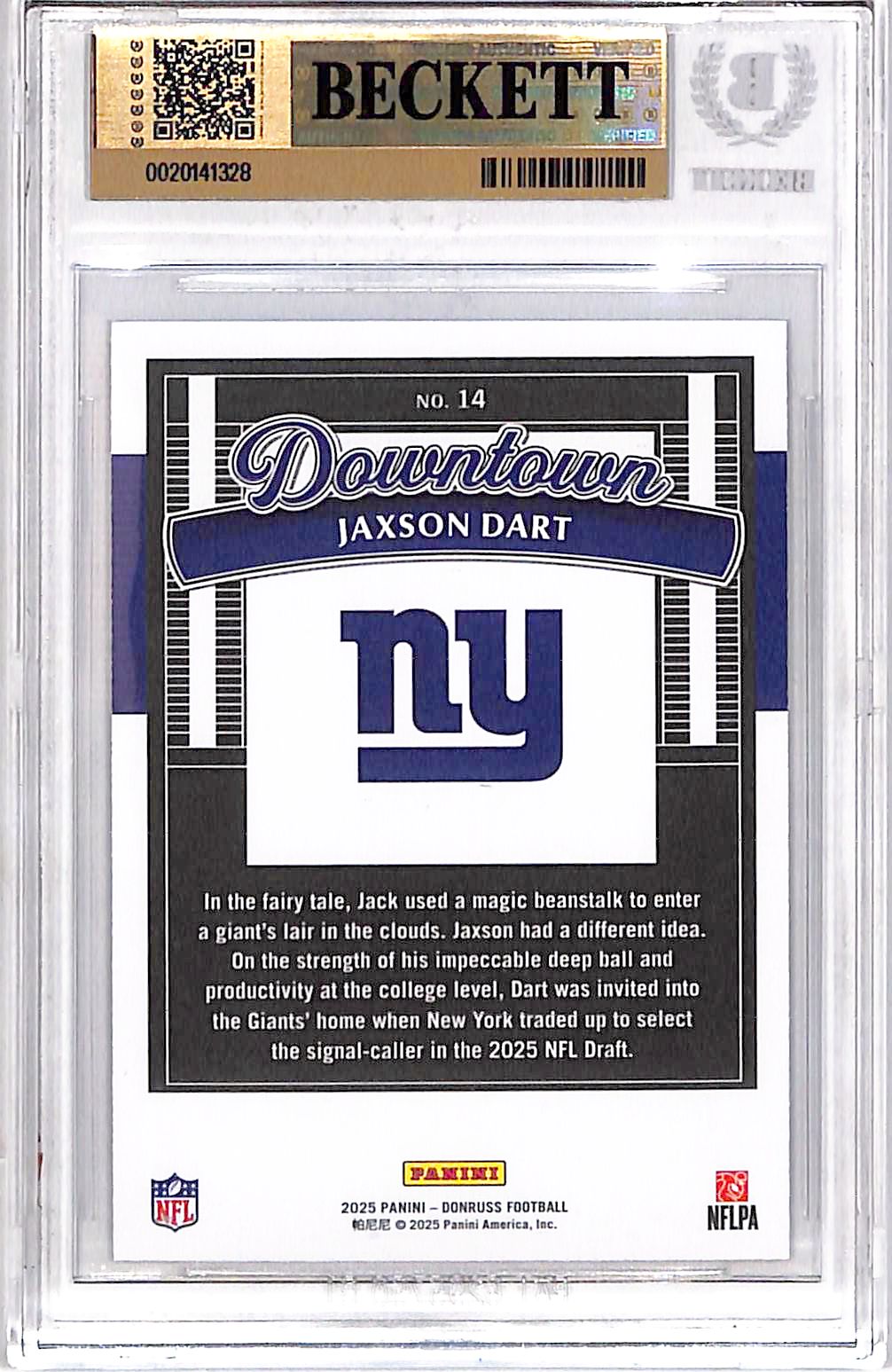 2025 Donruss Downtown Jaxson Dart Rookie RC #14 BGS 9.5 New York Giants