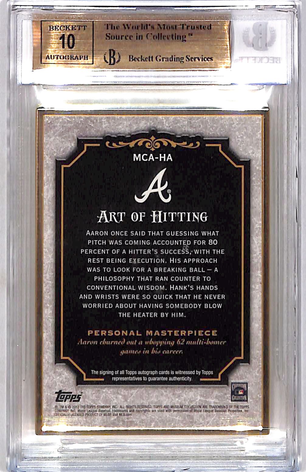 2012 Topps Museum Collection Framed Auto Gold Hank Aaron /15 BGS 9.5 Braves