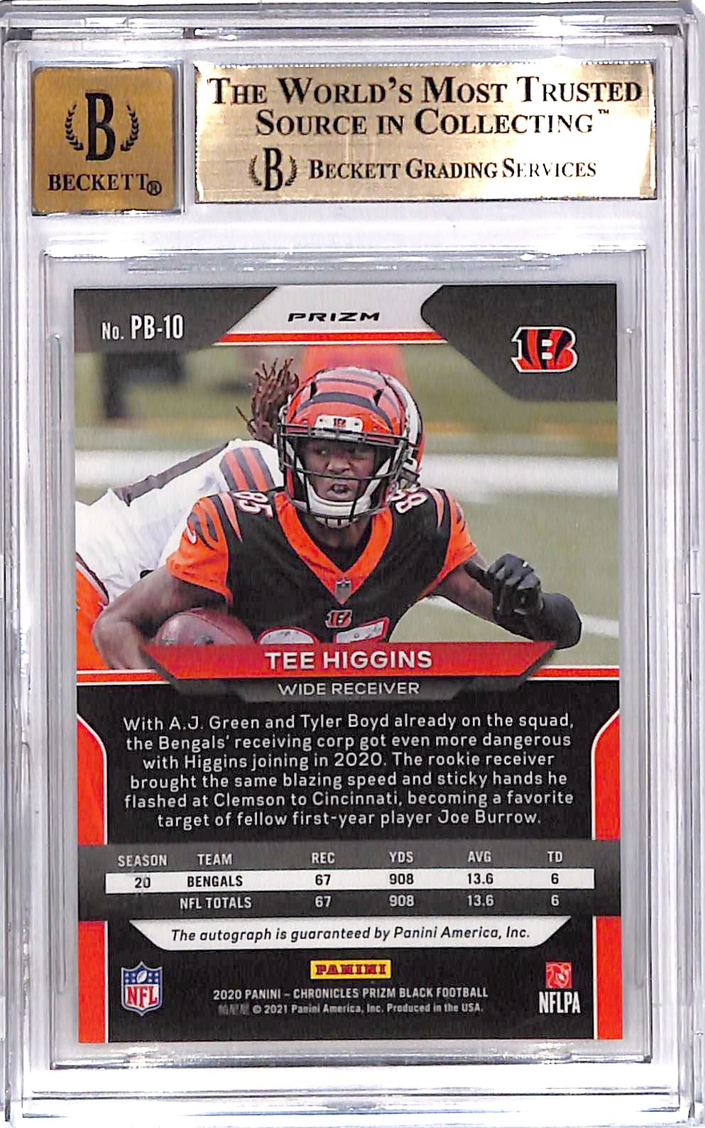 2021 Chronicles Prizm Black Tee Higgins Auto Rookie RC #PB-10 BGS 9.5 Bengals