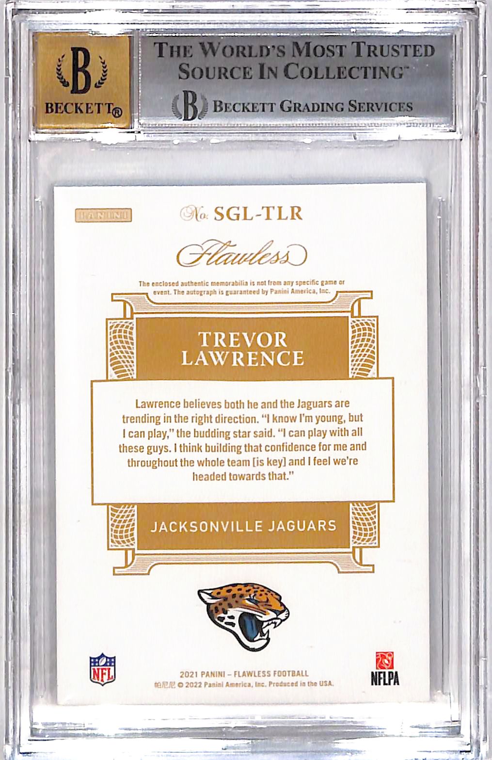 2022 Panini Flawless Signature Gloves Trevor Lawrence /15 Auto Rookie BGS 9