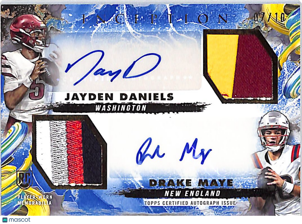 2024 Topps Inception Drake Maye Jayden Daniels /10 Rookie Dual Autograph Patch