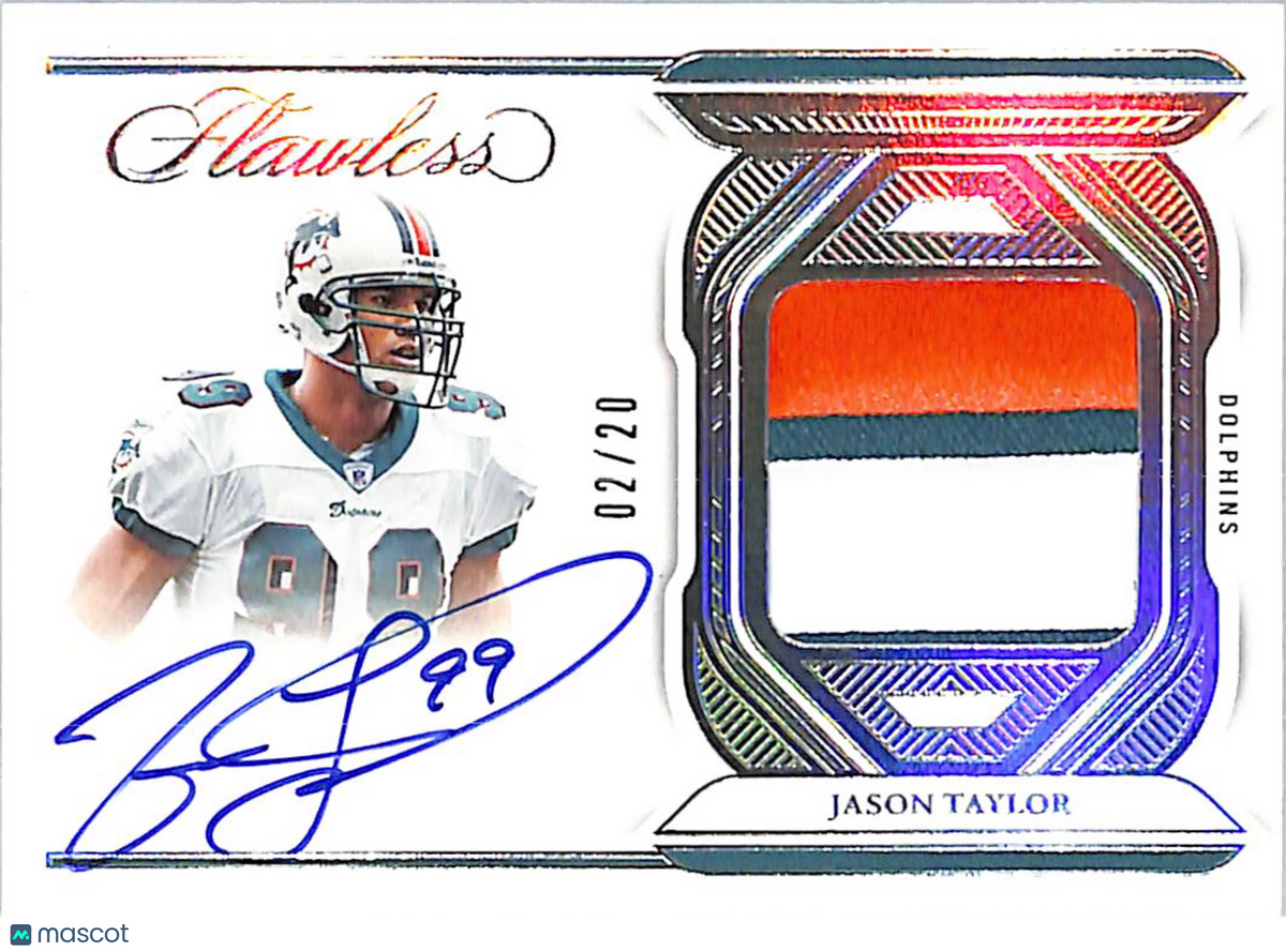 2023 Panini Flawless Jason Taylor /20 Patch Auto Autograph #DPA-JTA Dolphins