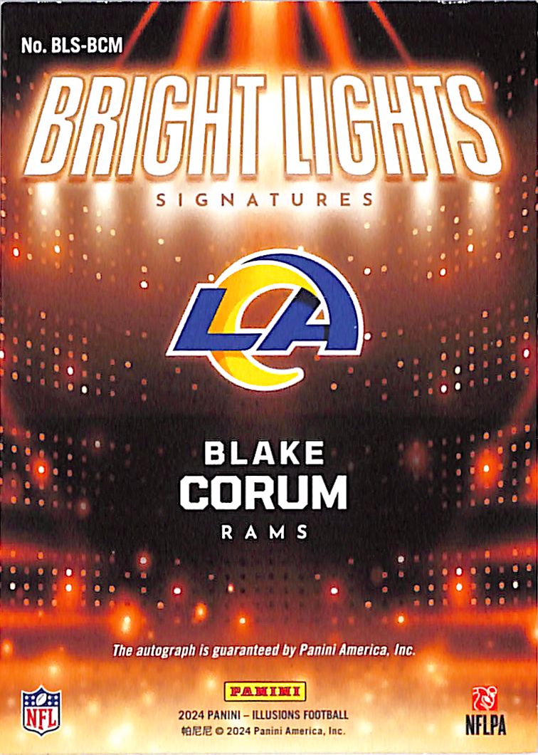 2024 Illusions Bright Lights Signatures Blake Corum /299 Rookie RC #BLS-BCM Rams