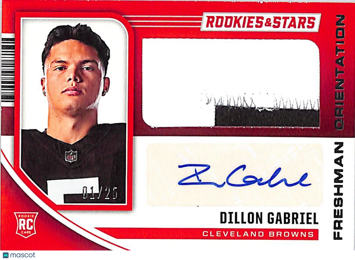 2025 Rookies & Stars Dillon Gabriel /25 Rookie Patch RC Auto FO-DGL Browns