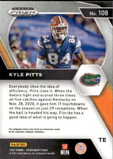 2021 Panini Prizm Draft Picks Kyle Pitts Rookie RC #108 Florida Gators