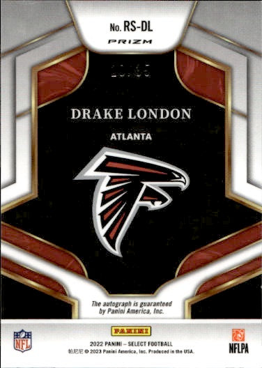 2022 Panini Select Football Drake London White Auto /35 Rookie RC #RS-DL Falcons
