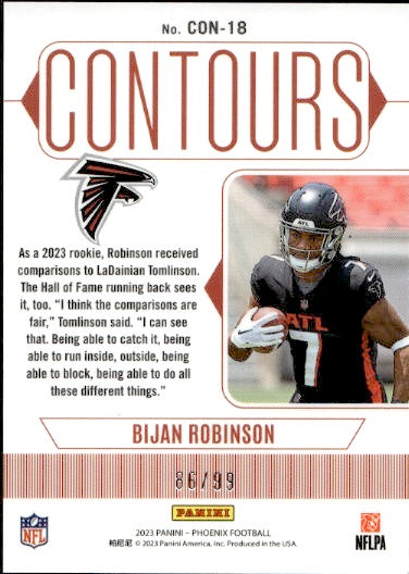 2023 Panini Phoenix Contours Bijan Robinson Orange /99 Rookie RC #CON-18 Falcons