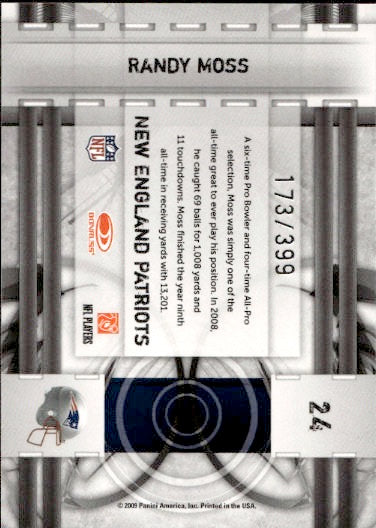 2009 Donruss Elite Prime Targets Randy Moss /399 #24 New England Patriots
