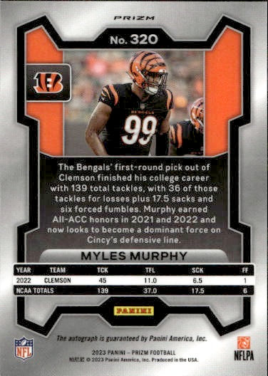 2023 Panini Prizm Football Myles Murphy Disco Autograph Rookie RC #320 Bengals