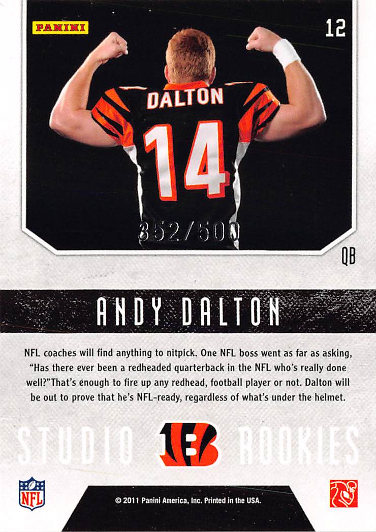 2011 Panini Rookies & Stars Studio Rookies Andy Dalton /500 #12 Cincinnati Bengals