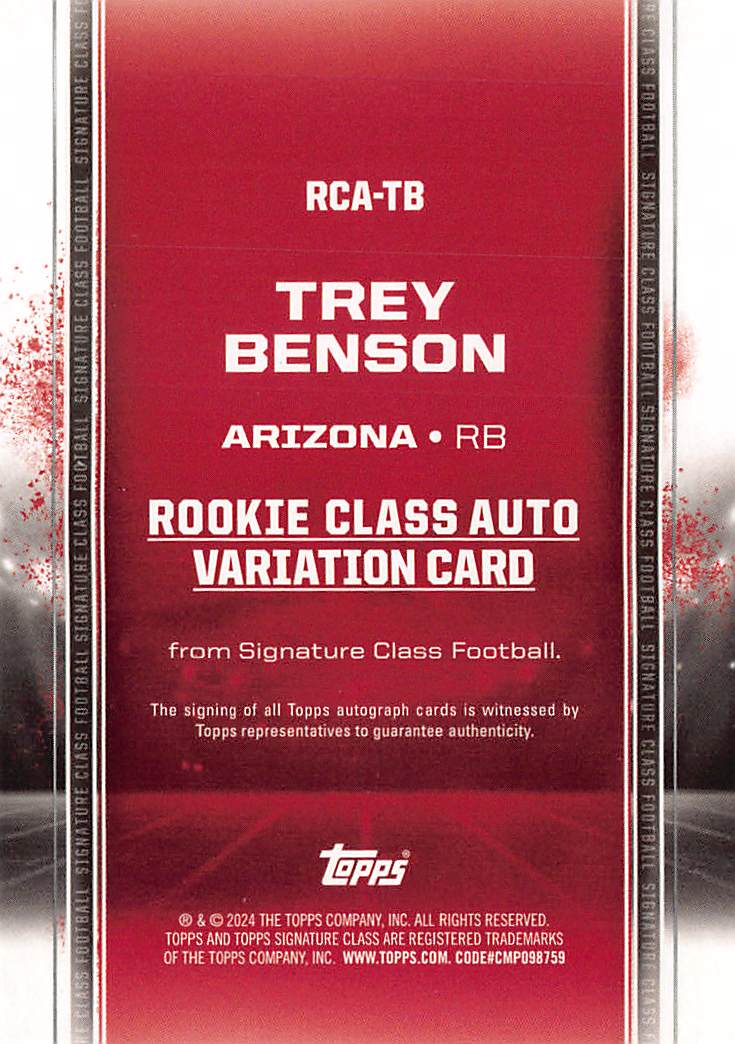 2024 Topps Signature Class Trey Benson Rookie Auto Variation #RCA-TB Cardinals