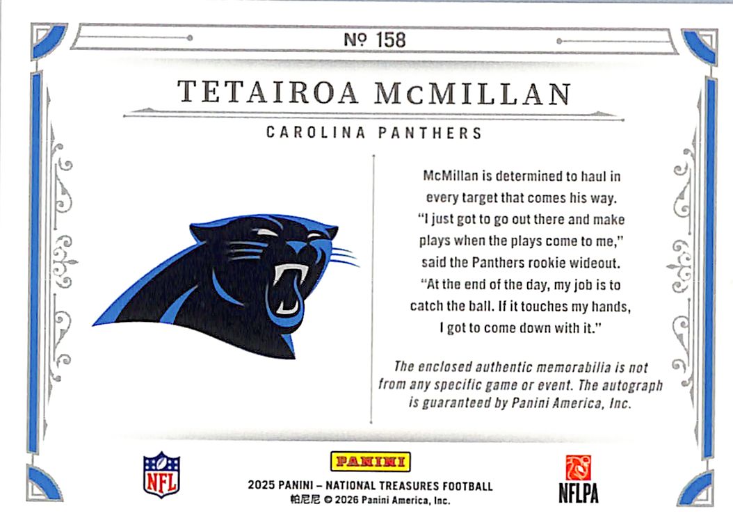 2025 National Treasures Tetairoa McMillan /25 Rookie Patch Auto #158 Panthers