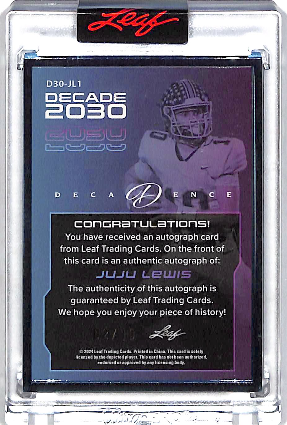 2024 Leaf Decadence Decade 2030 Juju Lewis Autograph /10 Rookie #D30-JL1