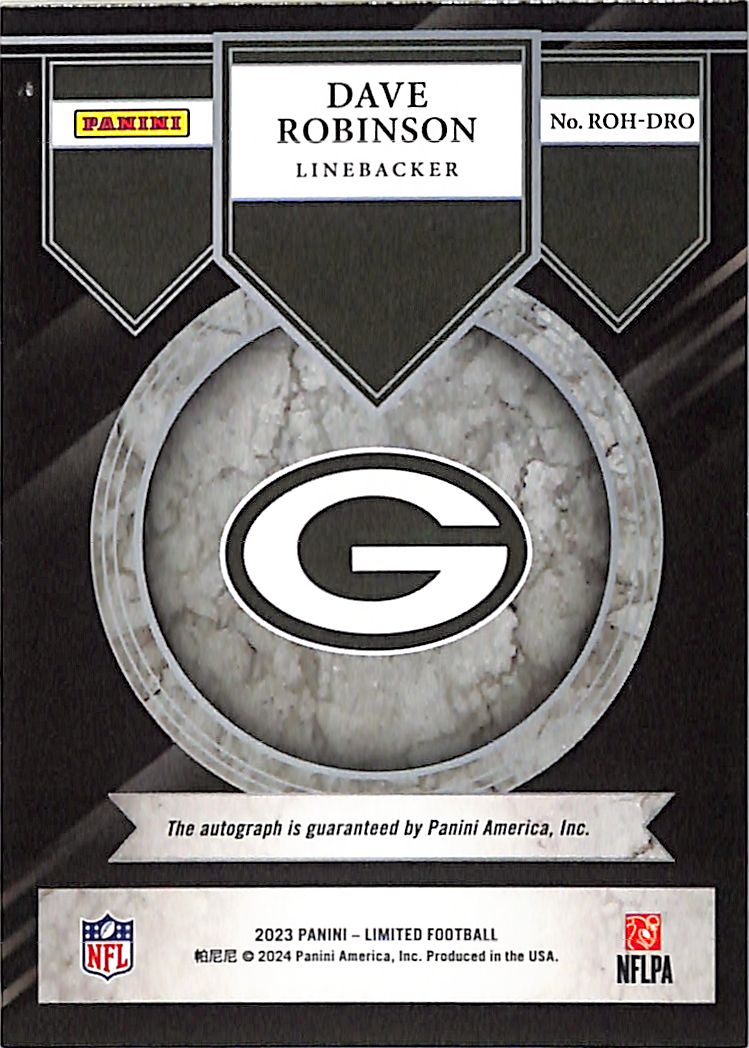 2023 Panini Limited Ring of Honor Dave Robinson Autograph /49 #ROH-DRO Packers