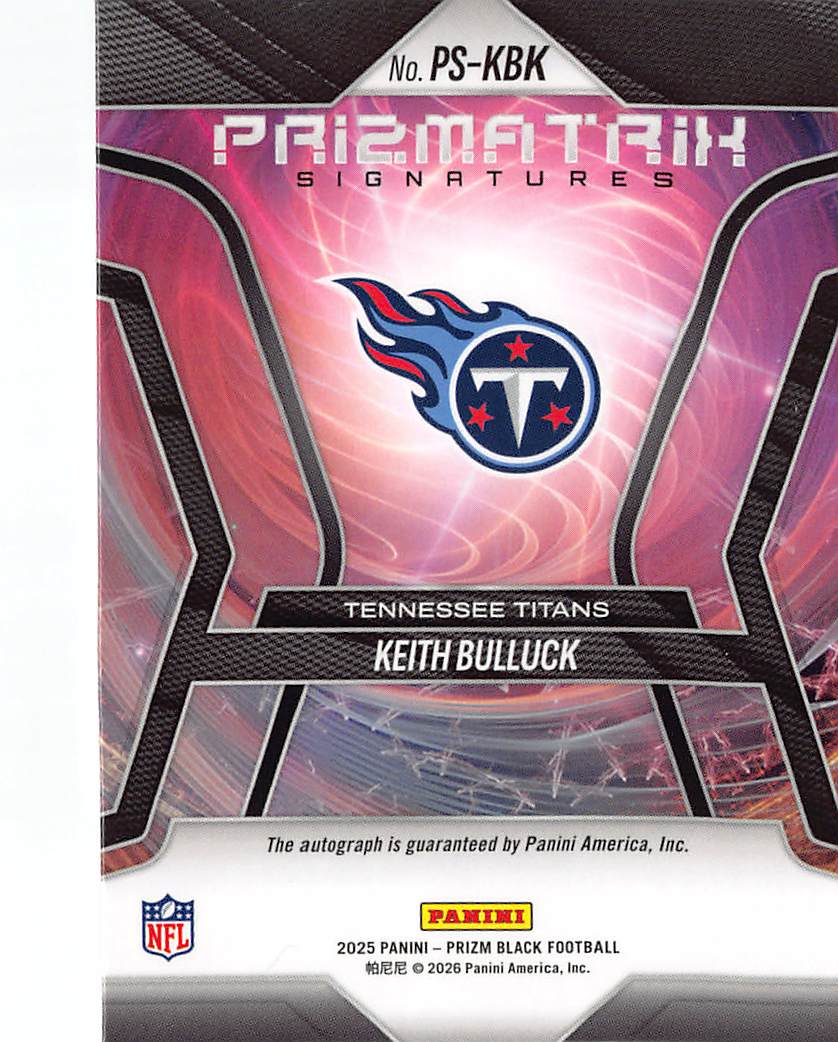 2025 Panini Prizm Black Prizmatrix Signatures Keith Bulluck Auto #PS-KBK Titans