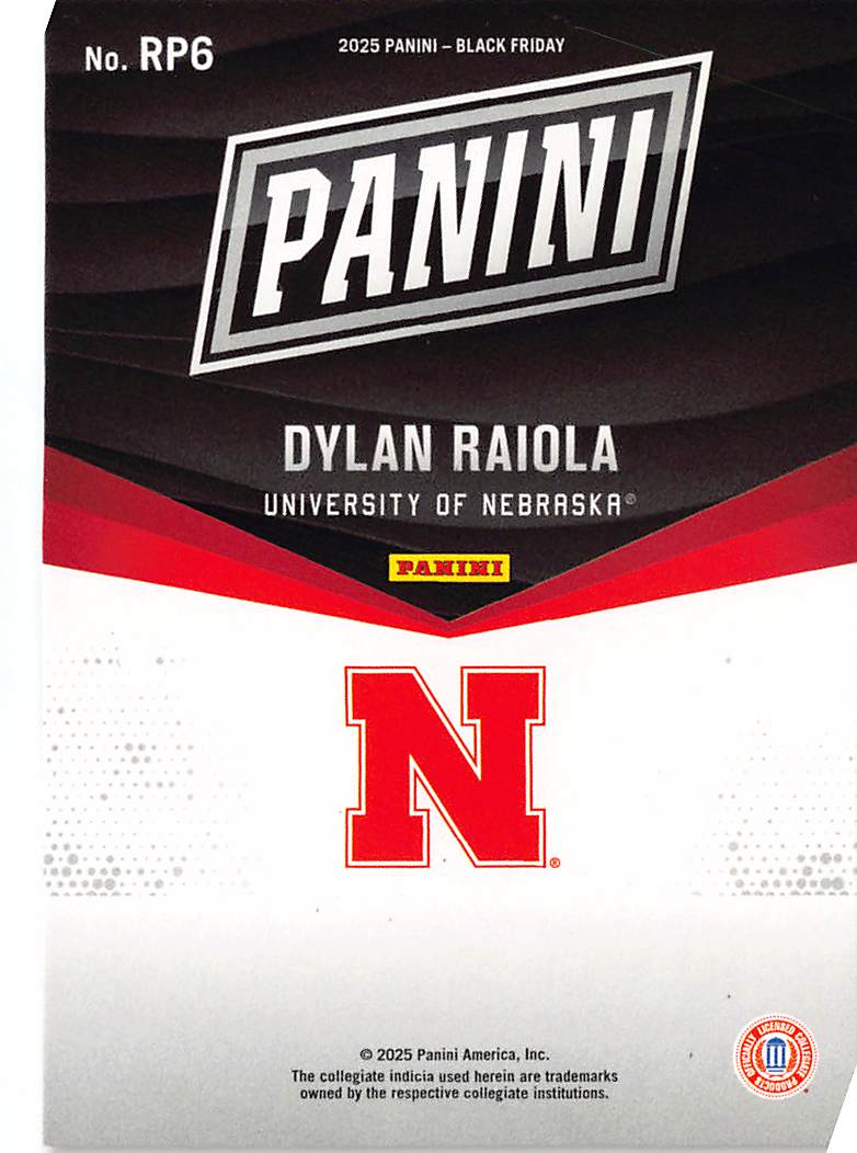 2025 Panini Black Friday Dylan Raiola /99 Rookie #RP6 Nebraska Cornhuskers