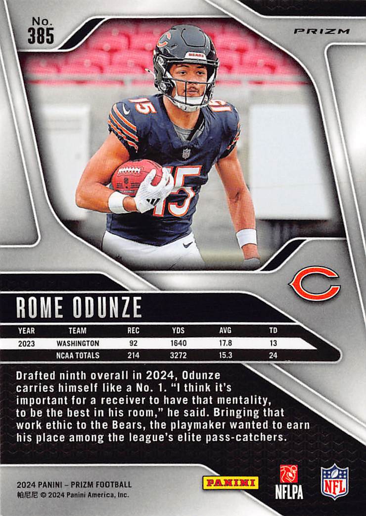 2024 Panini Prizm Rome Odunze Silver Rookie RC #385 Chicago Bears