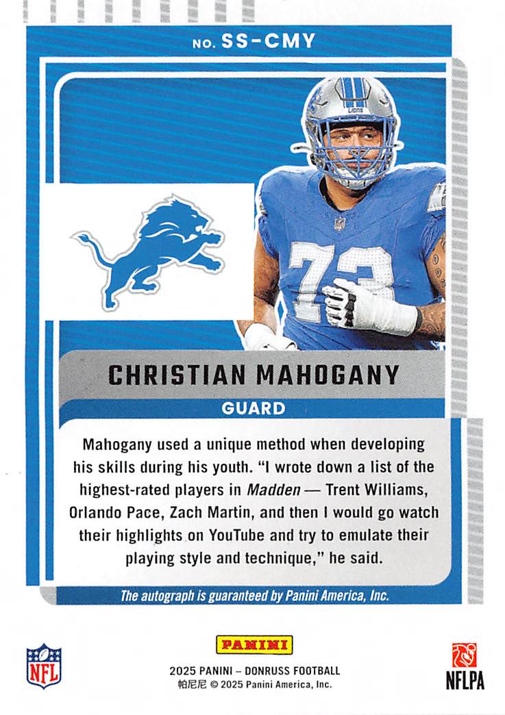 2025 Panini Donruss Signature Series Christian Mahogany #SS-CMY Detroit Lions