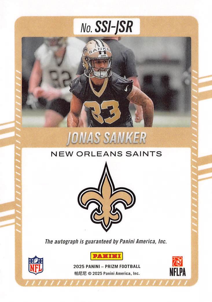 2025 Panini Prizm Jonas Sanker Significant Signatures Rookie RC #SSI-JSR Saints