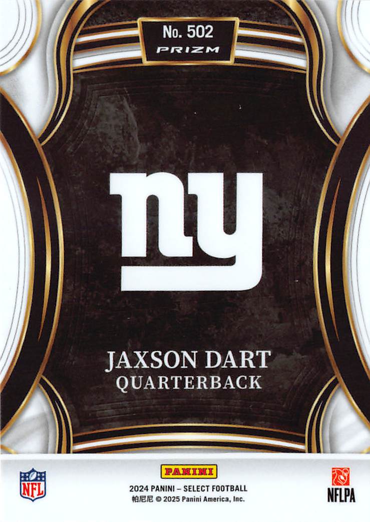 2025 Panini Select Football Jaxson Dart XRC Silver Rookie #502 New York Giants