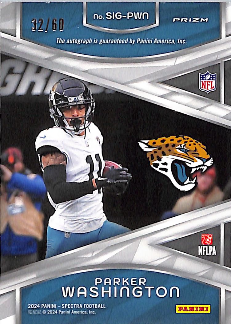 2024 Panini Spectra Prizm Parker Washington Rookie Autograph /60 SIG-PWN Jaguars