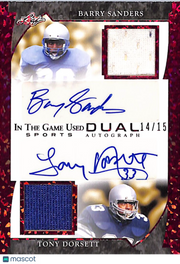 2022 Leaf In The Game Tony Dorsett Barry Sanders /15 Dual Autograph Patch GDA-04