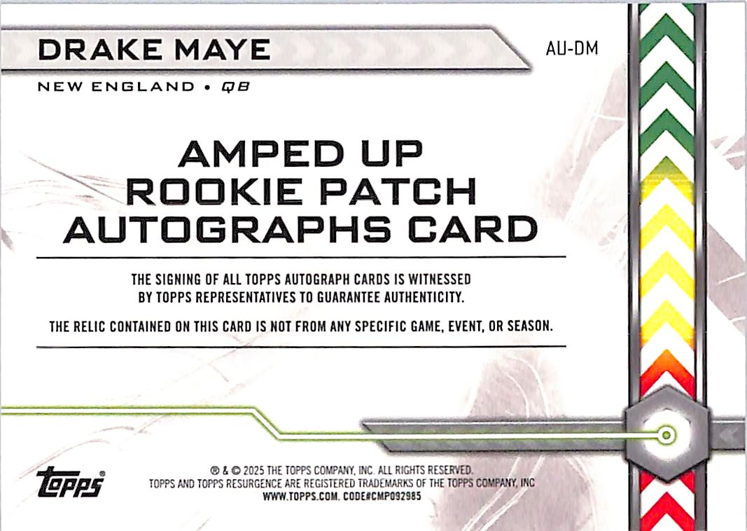 2024 Topps Resurgence Amped Up Drake Maye /125 Rookie Patch Autograph RC #AU-DM