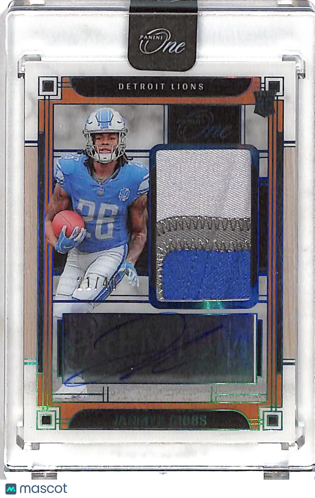 2023 Panini One Jahmyr Gibbs Rookie Patch Autograph /49 #132 Detroit Lions