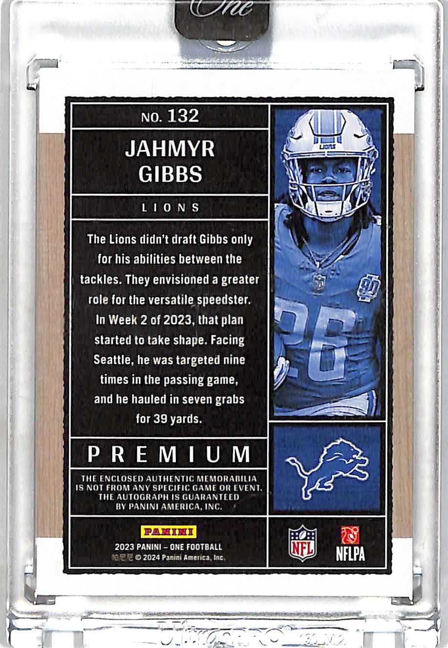 2023 Panini One Jahmyr Gibbs Rookie Patch Autograph /49 #132 Detroit Lions