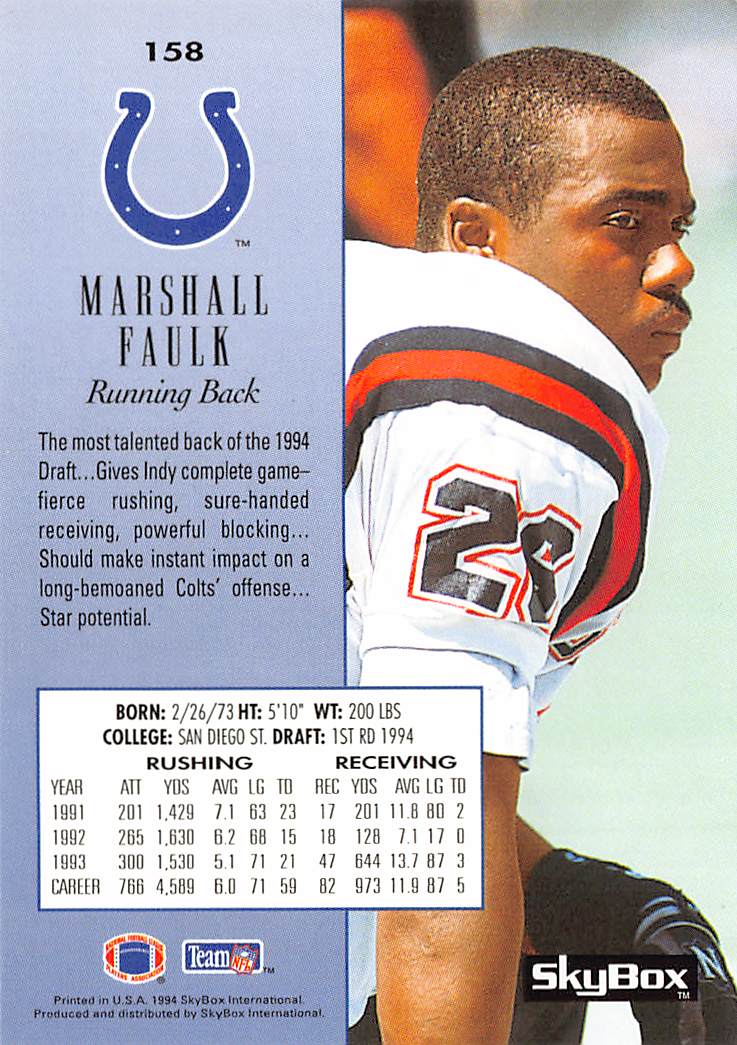 1994 SkyBox Premium Marshall Faulk Rookie #158 Indianapolis Colts