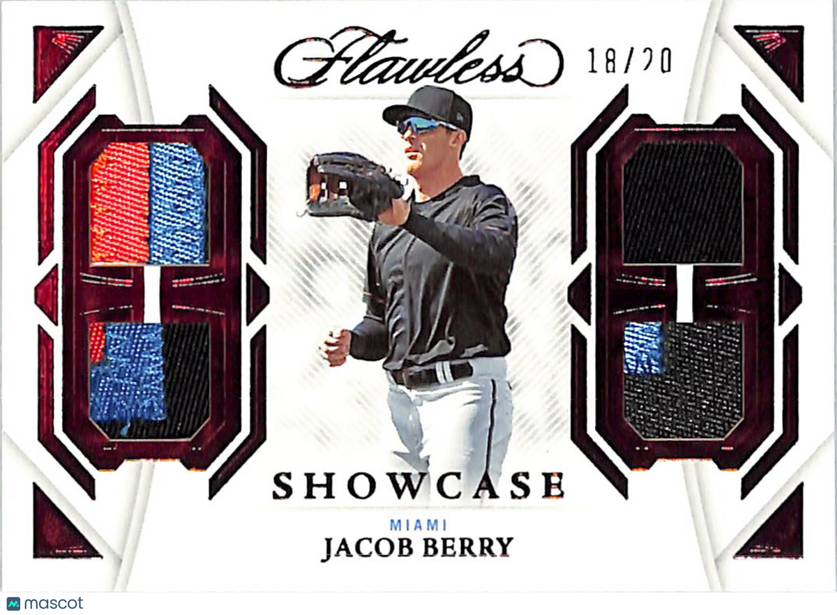 2023 Panini Flawless Showcase Jacob Berry /20 Rookie Patch #SHO-JB Miami Marlins