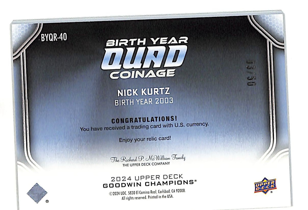 2024 Goodwin Champions Nick Kurtz /50 Rookie Relic Birth Year Coinage #BYQR-40