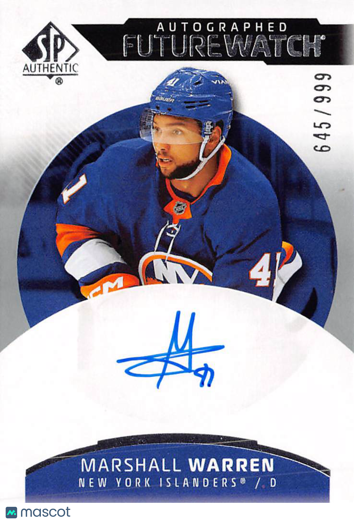 2025-26 SP Authentic Marshall Warren Future Watch Auto /999 Rookie #MW Islanders