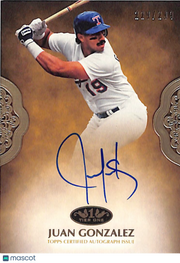 2019 Topps Tier One Juan Gonzalez Auto Autograph /299 #PPA-JGO Texas Rangers