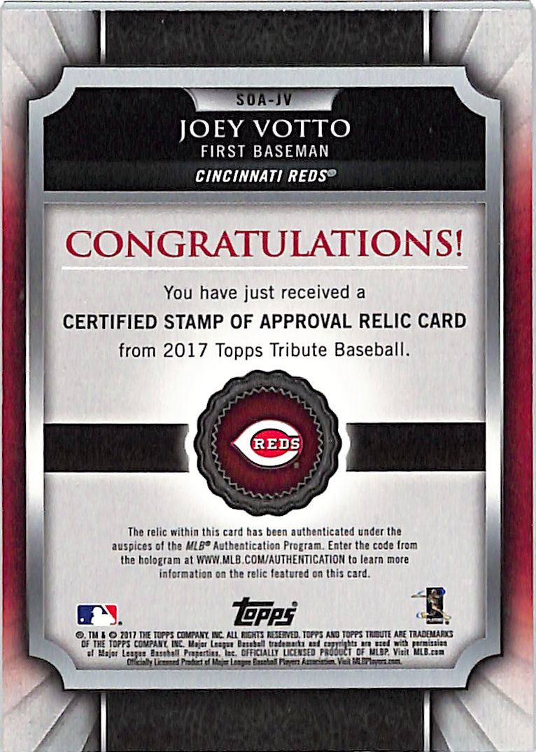 2017 Topps Tribute Joey Votto Purple /50 Relic Patch #SOA-JV Cincinnati Reds
