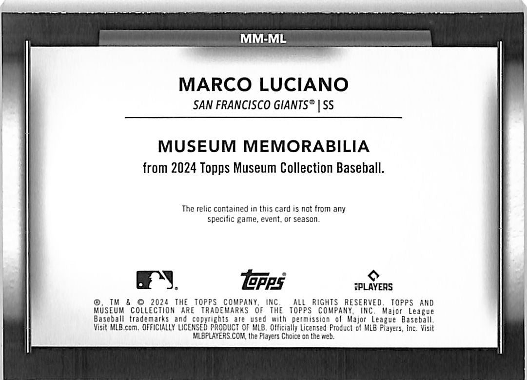 2024 Topps Museum Collection Marco Luciano RC Logo Man Patch 1/1 #MM-ML Giants