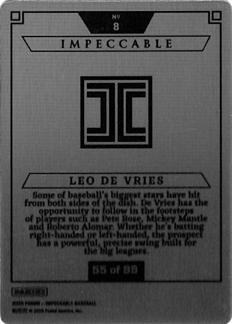 2025 Panini Impeccable Stainless Stars Leo De Vries /99 Rookie #8 Padres
