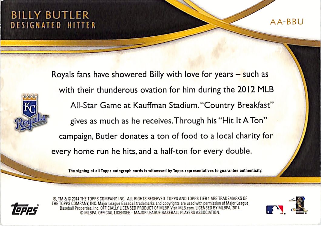2014 Topps Tier One Acclaimed Autographs Billy Butler /299 #AA-BBU Royals