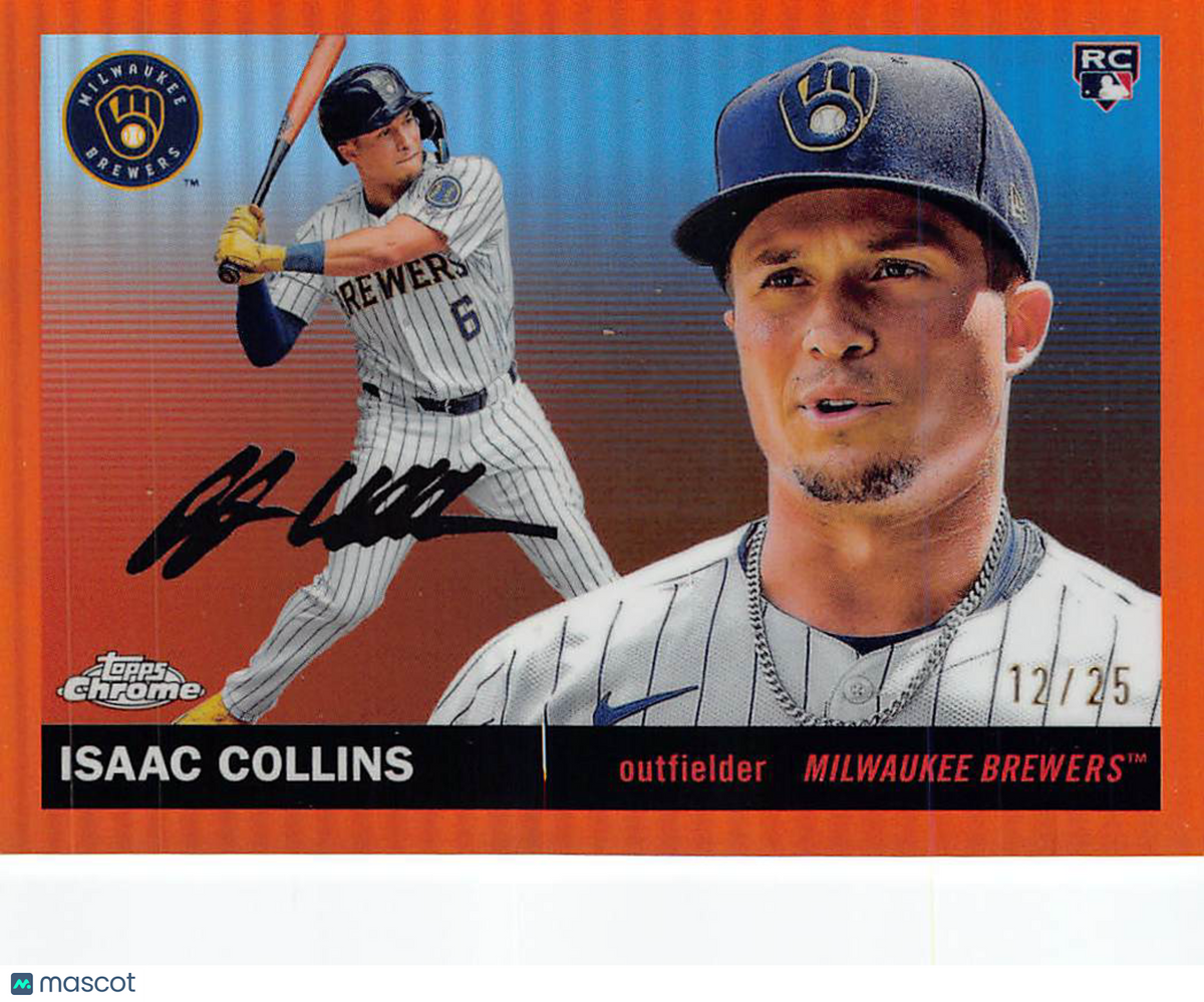 2025 Topps Platinum Chrome Isaac Collins Orange Refractor /25 Rookie RC #275
