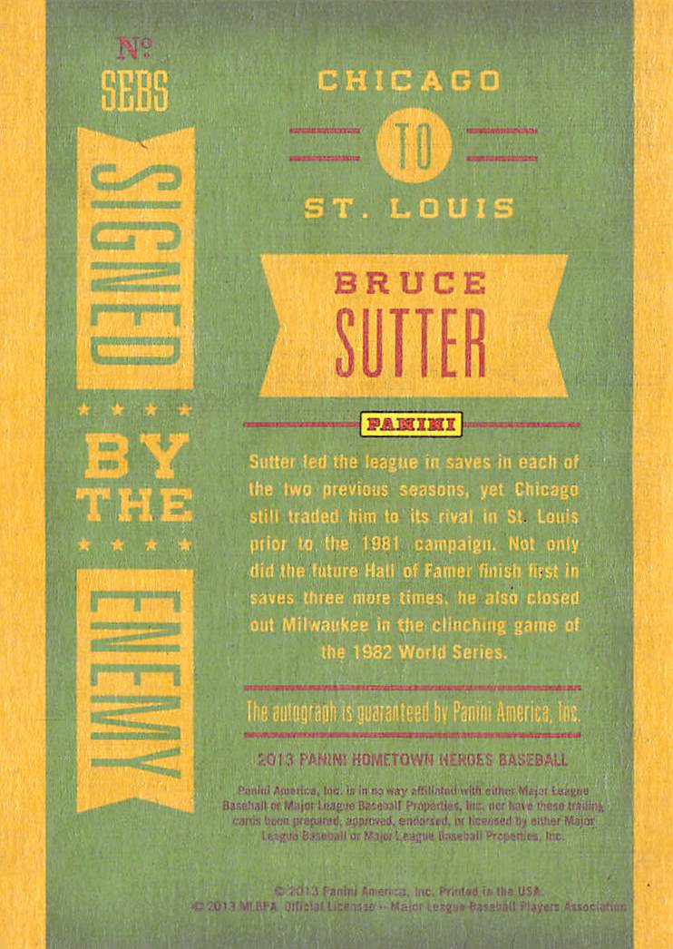 2013 Panini Hometown Heroes Bruce Sutter Auto Autograph #SEBS Cardinals